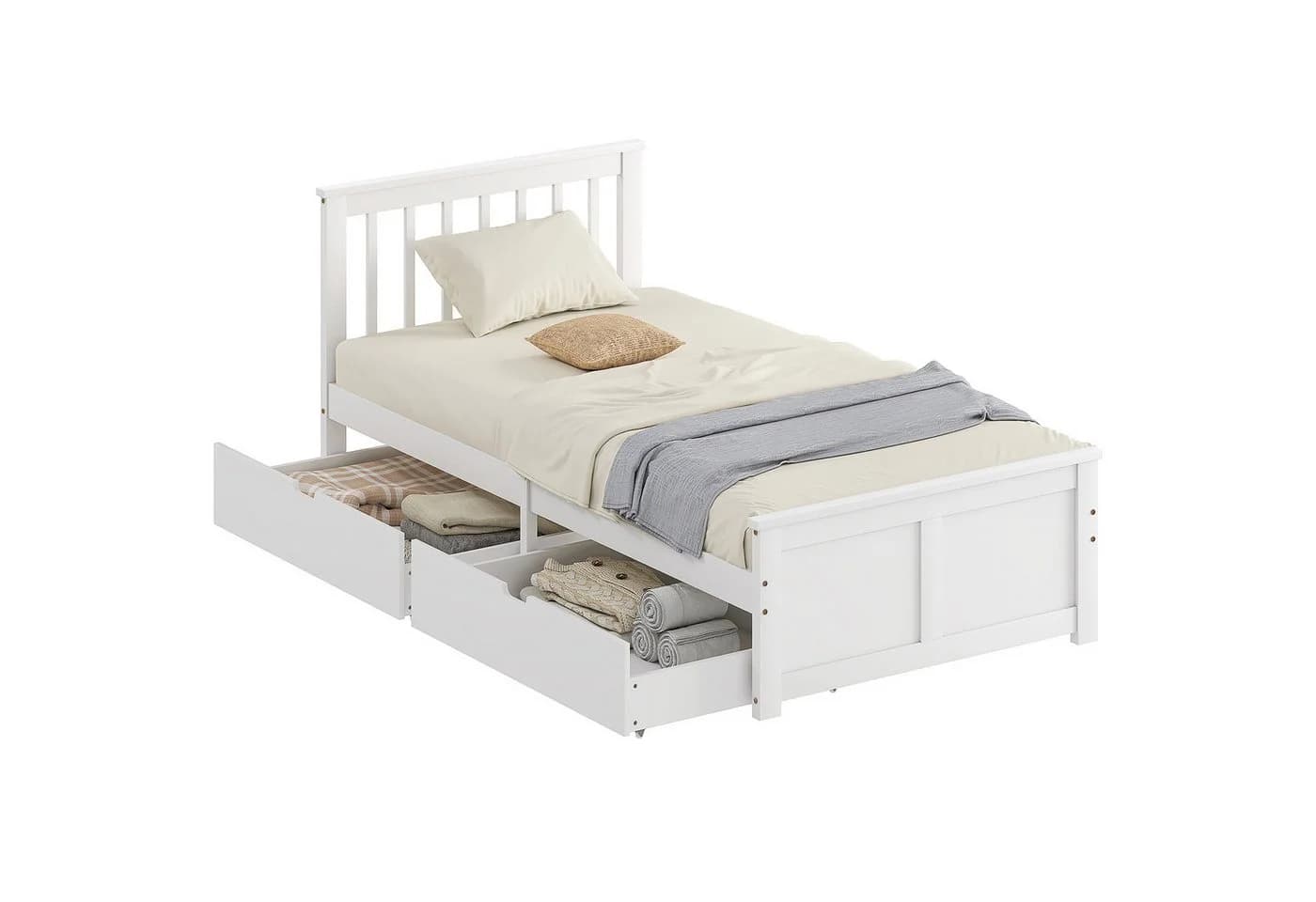 HOMCOM Bettgestell für Matratze 200 x 90 cm Einzelbettrahmen 1-tlg. Bettrahmen aus Holz für Schlafzimmer Weiß