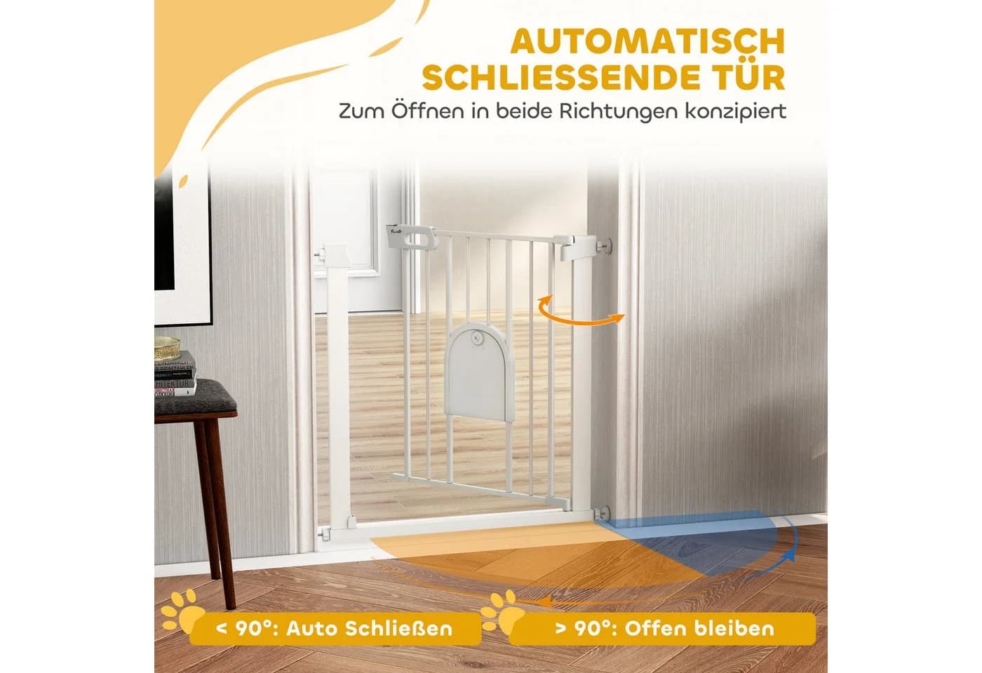 PawHut Haustiergitter mit Klemmbefestigung und Doppeltür Weiß - Bild 5