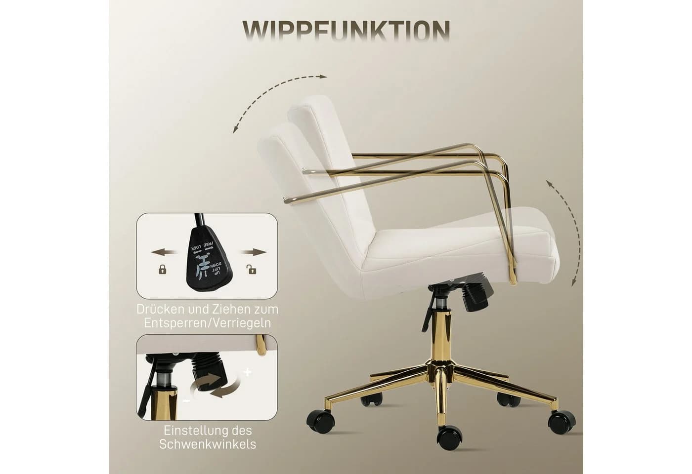 HOMCOM Bürostuhl 360° Drehstuhl Samtoptik Goldene Akzente - Bild 5