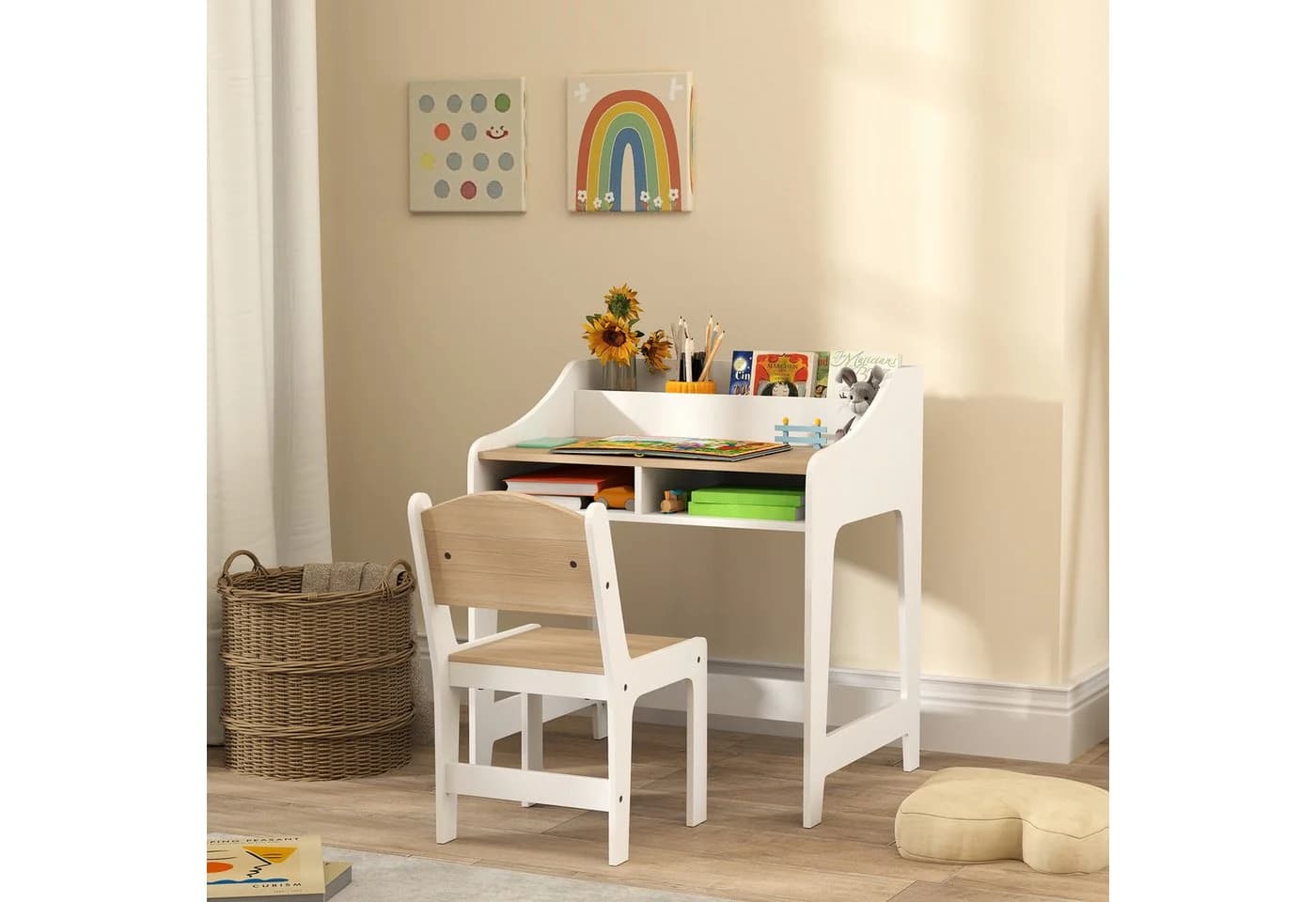 AIYAPLAY Kindertisch mit Stauraum für 3-8 Jahre, Naturholz - Bild 2