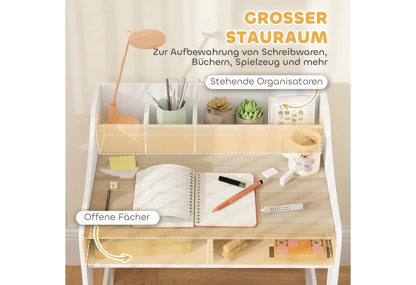 AIYAPLAY Kindertisch mit Stauraum für 3-8 Jahre, Naturholz - Bild 5