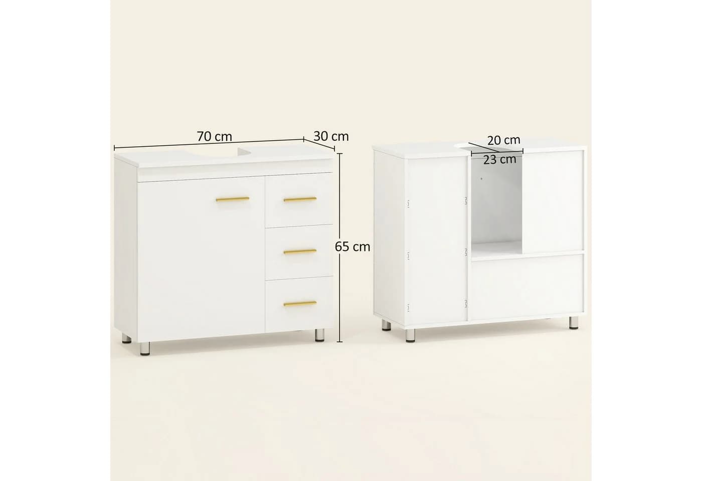 HOMCOM Waschbeckenunterschrank Weiß mit Soft-Close & Schubladen - Bild 3