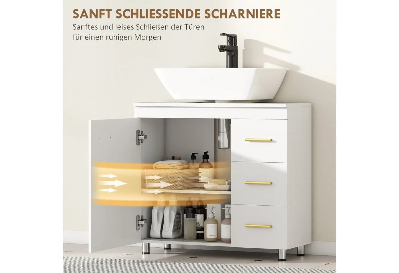 HOMCOM Waschbeckenunterschrank Weiß mit Soft-Close & Schubladen - Bild 5