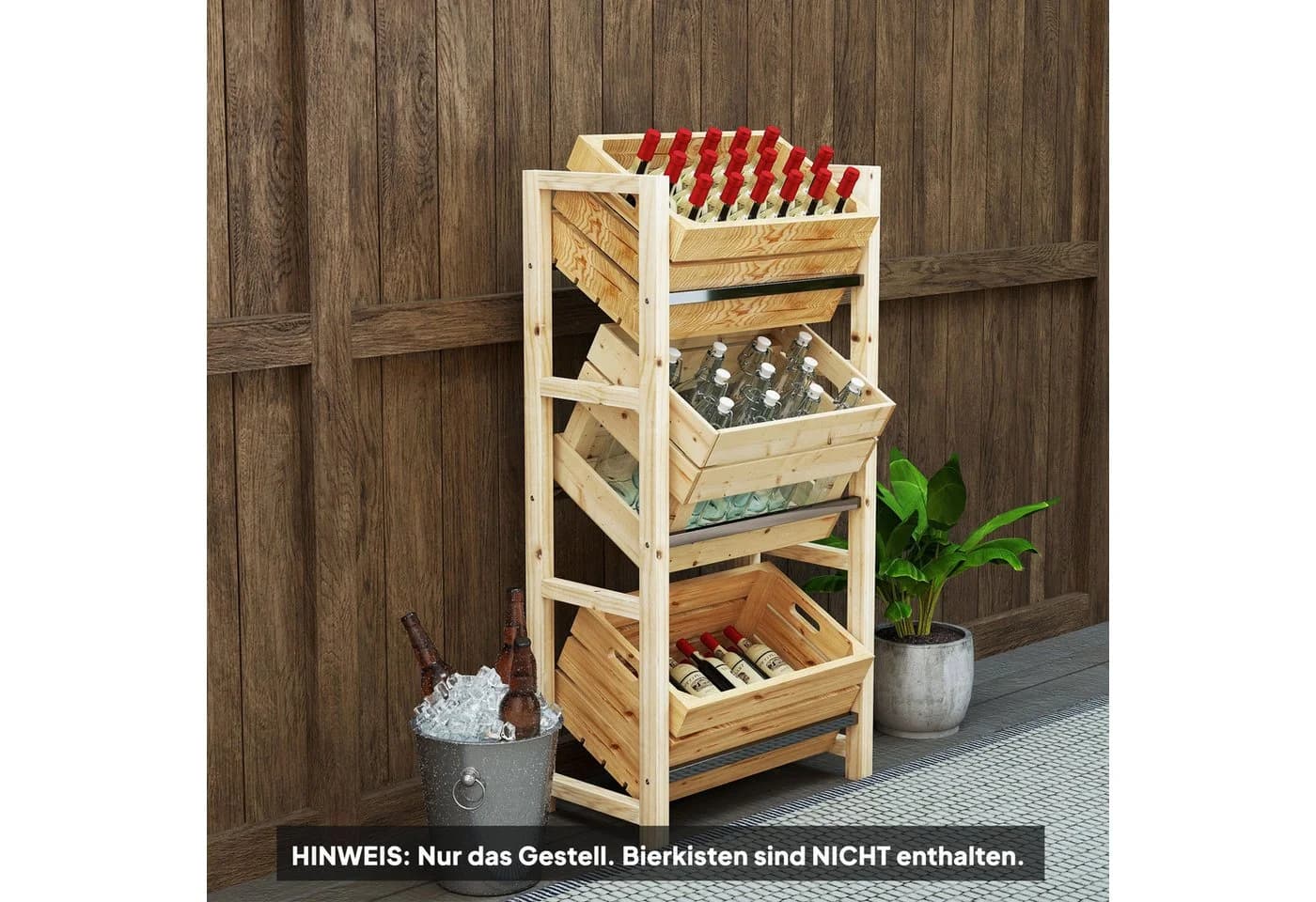 Outsunny Weinregal für 3 Getränkekisten Naturholz - Bild 2