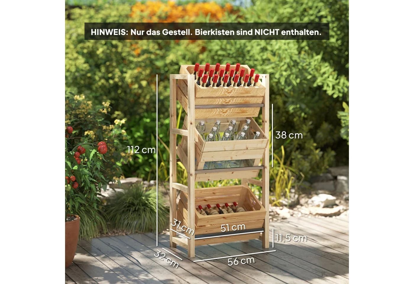 Outsunny Weinregal für 3 Getränkekisten Naturholz - Bild 3