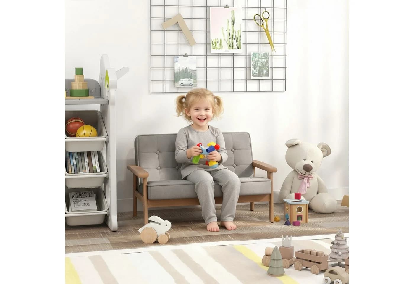 AIYAPLAY Kindersessel mit Holzrahmen Grau