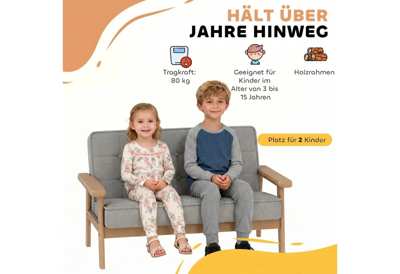 AIYAPLAY Kindersessel mit Holzrahmen Grau - Bild 4