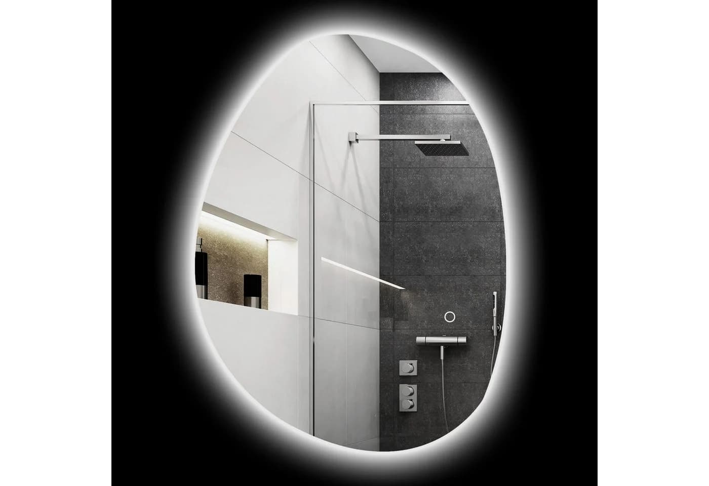 HOMCOM Badspiegel mit Touchschalter 3 Lichtfarben Silber Asymmetrisch IP44