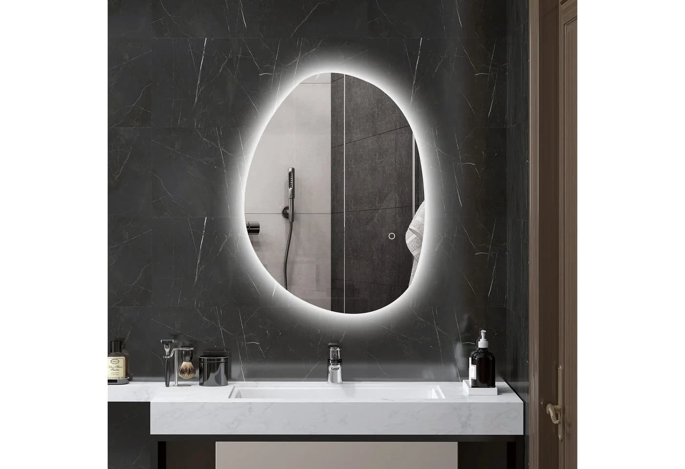 HOMCOM Badspiegel mit Touchschalter 3 Lichtfarben Silber Asymmetrisch IP44 - Bild 2