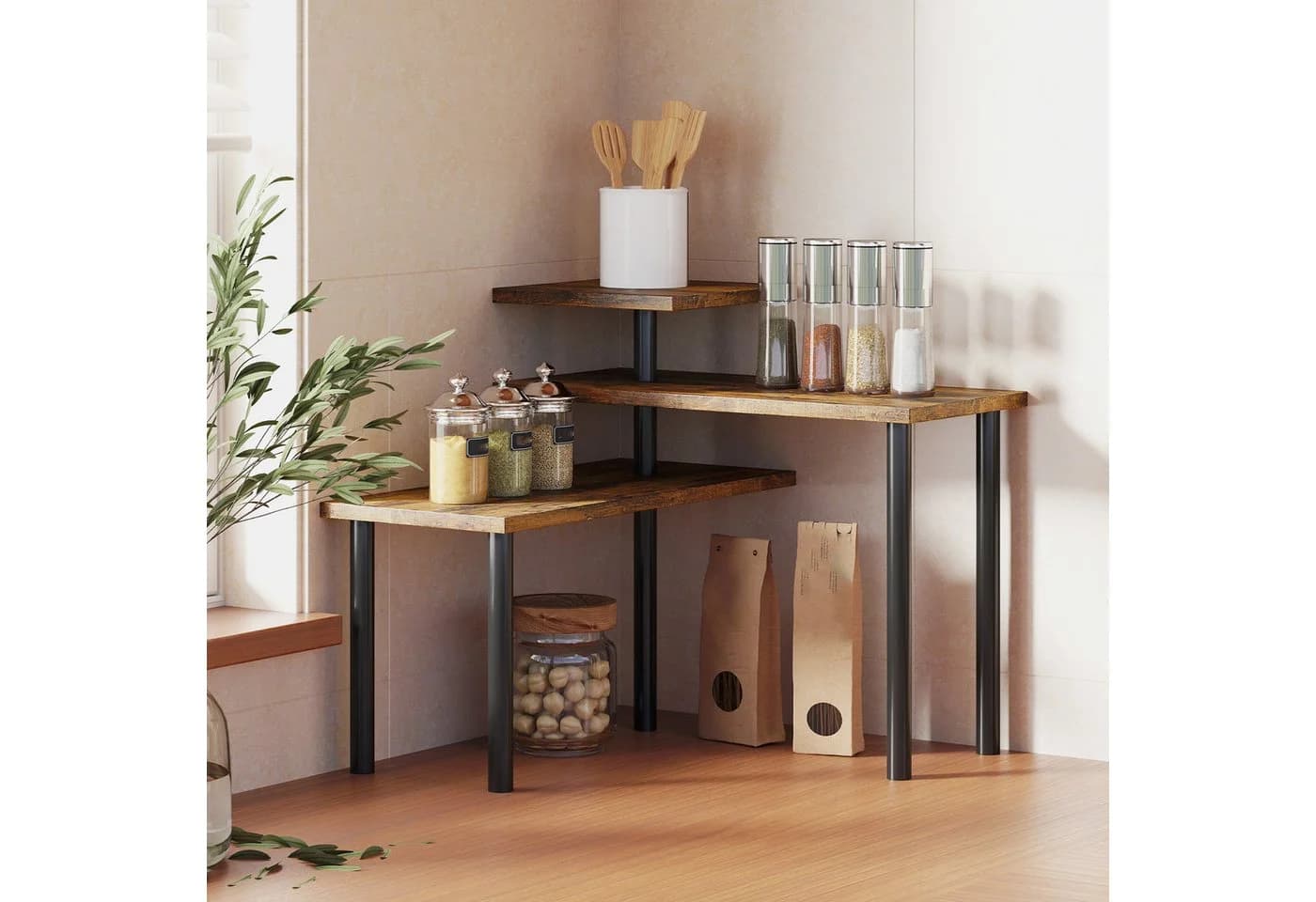 HOMCOM Küchenregal 3 Ebenen drehbar Mikrowellenregal 40x18x36,5 cm
