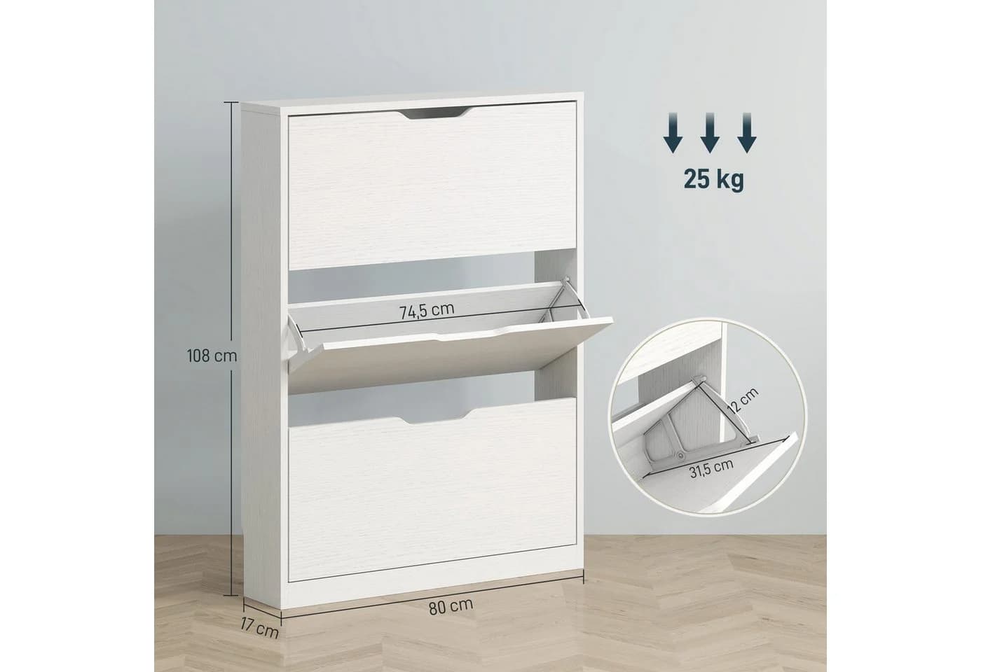 HOMCOM Schuhschrank Weiß 3 Schubladen Klapptüren - Bild 3