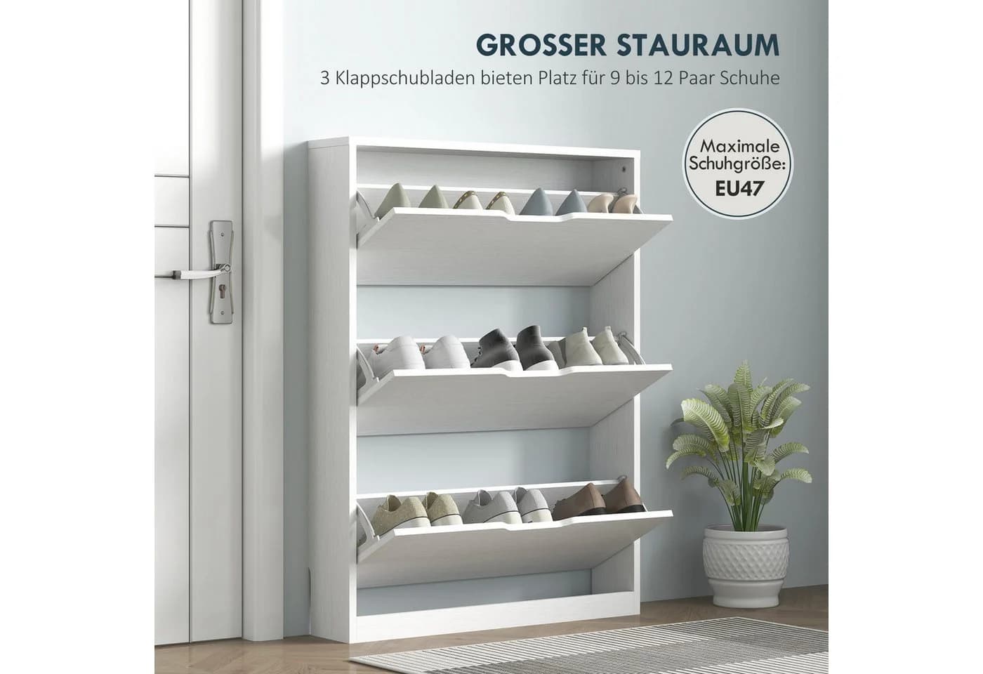 HOMCOM Schuhschrank Weiß 3 Schubladen Klapptüren - Bild 4