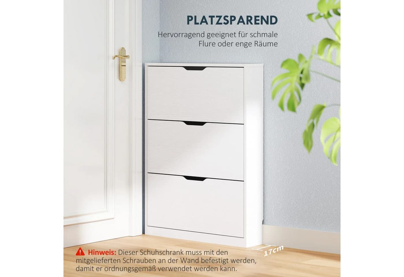 HOMCOM Schuhschrank Weiß 3 Schubladen Klapptüren - Bild 5