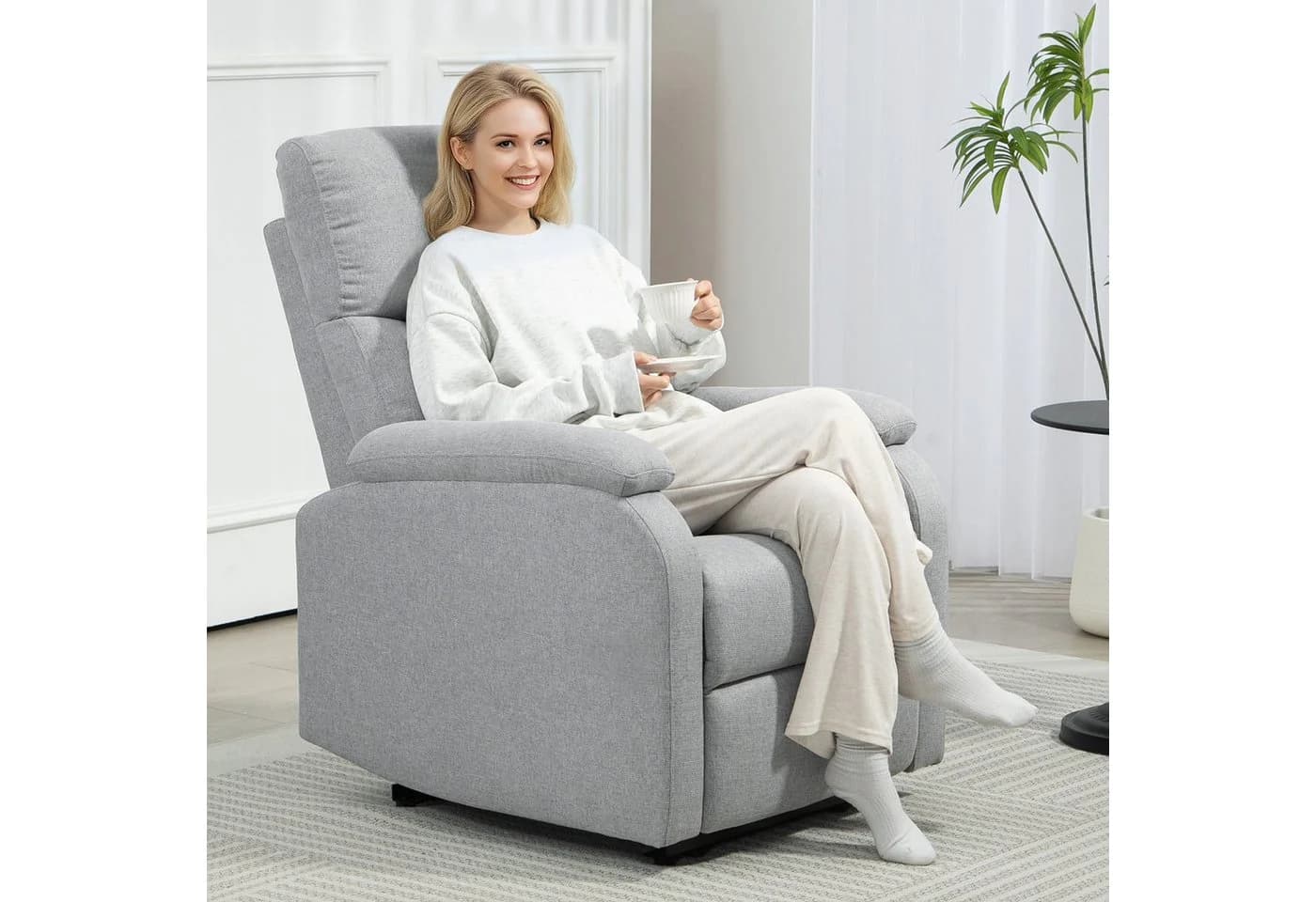 HOMCOM Relaxsessel Fernsehsessel mit Liegefunktion, Gepolstert TV-Sessel mit Leinenoptik, Grau - Bild 2