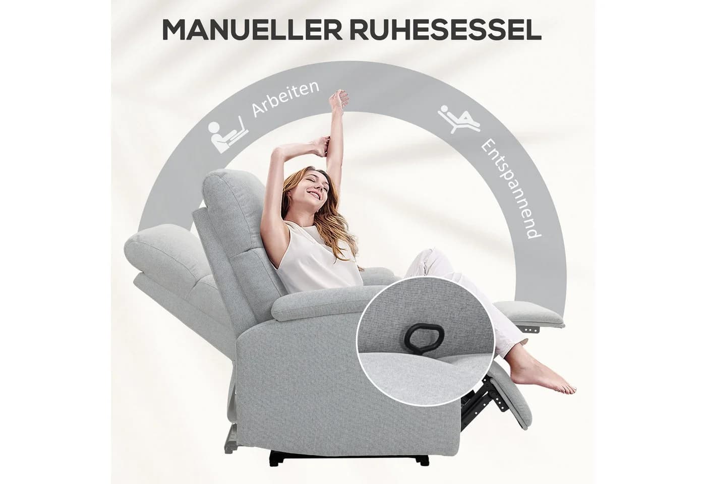 HOMCOM Relaxsessel Fernsehsessel mit Liegefunktion, Gepolstert TV-Sessel mit Leinenoptik, Grau - Bild 4