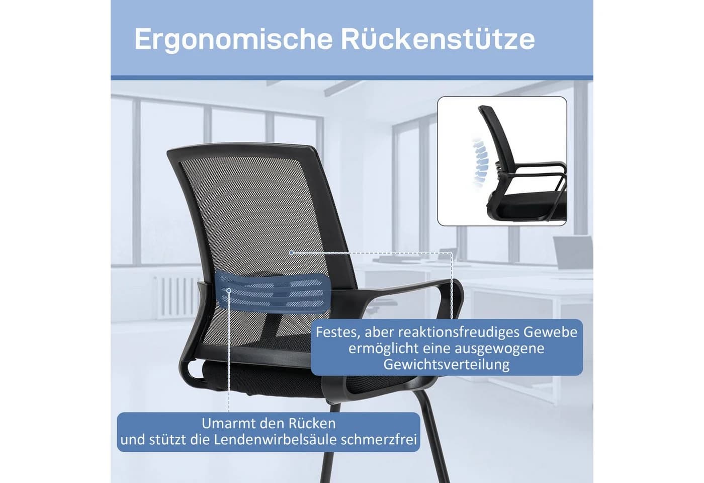 HOMCOM Besucherstuhl Kufenbasis, Schwingstuhl mit Armlehne, Schwarz - Bild 4
