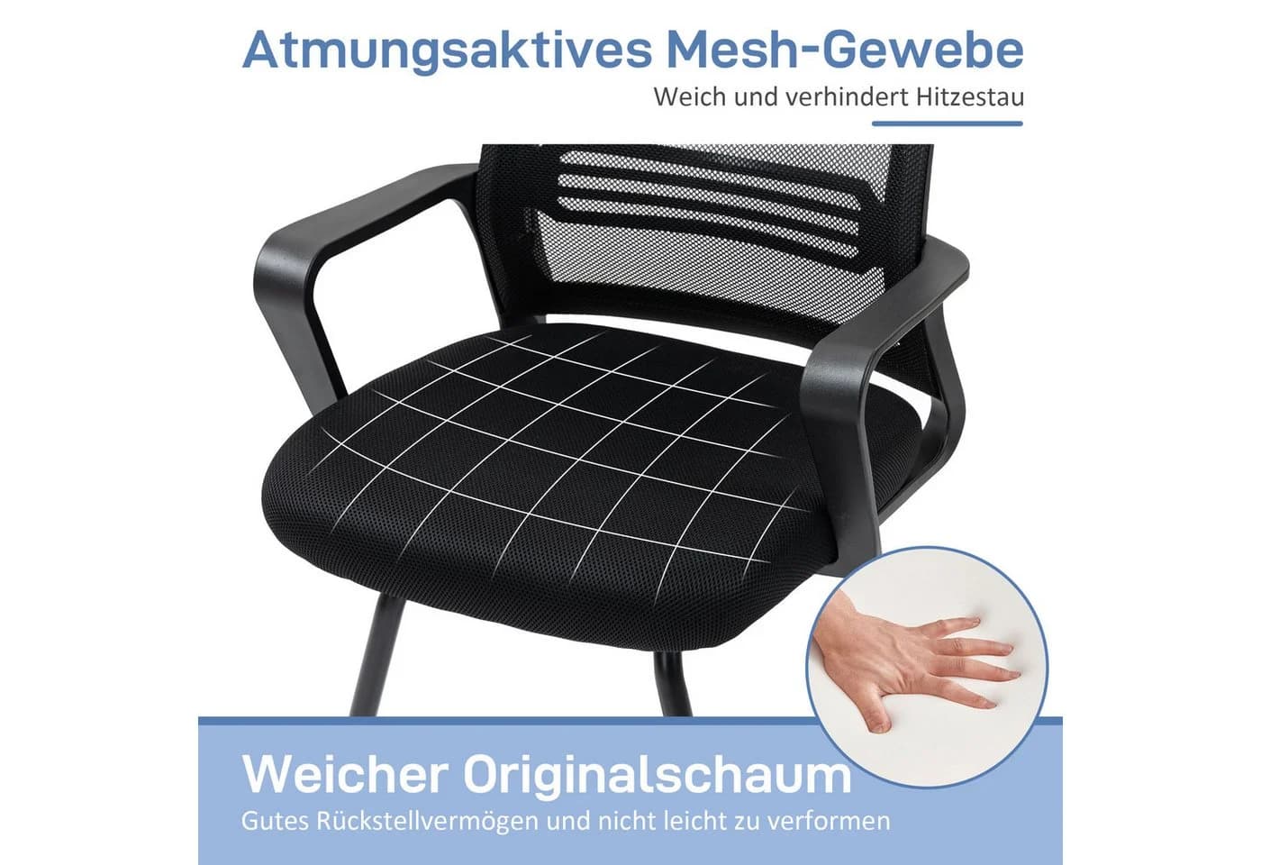 HOMCOM Besucherstuhl Kufenbasis, Schwingstuhl mit Armlehne, Schwarz - Bild 5