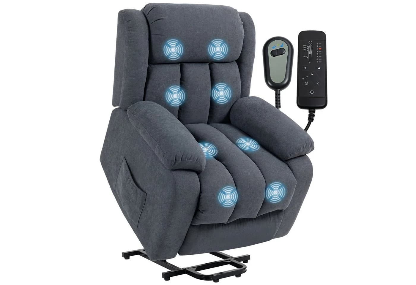 HOMCOM Relaxsessel mit Liegefunktion, Massagefunktion, Fernbedienung, Seitentasche, Fußteil, Leinenoptik, Dunkelgrau