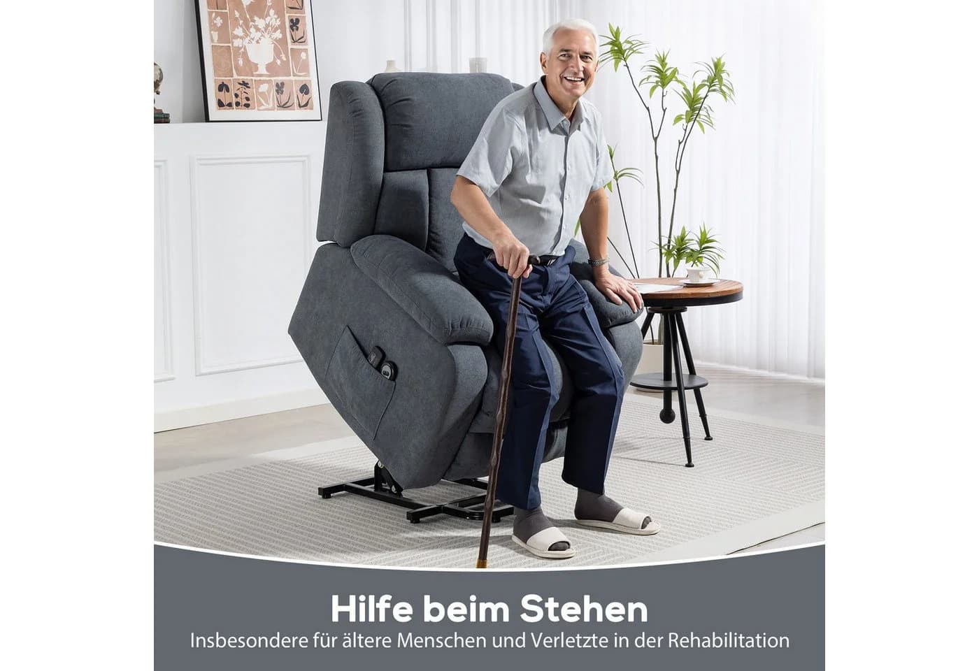 HOMCOM Relaxsessel mit Liegefunktion, Massagefunktion, Fernbedienung, Seitentasche, Fußteil, Leinenoptik, Dunkelgrau - Bild 4