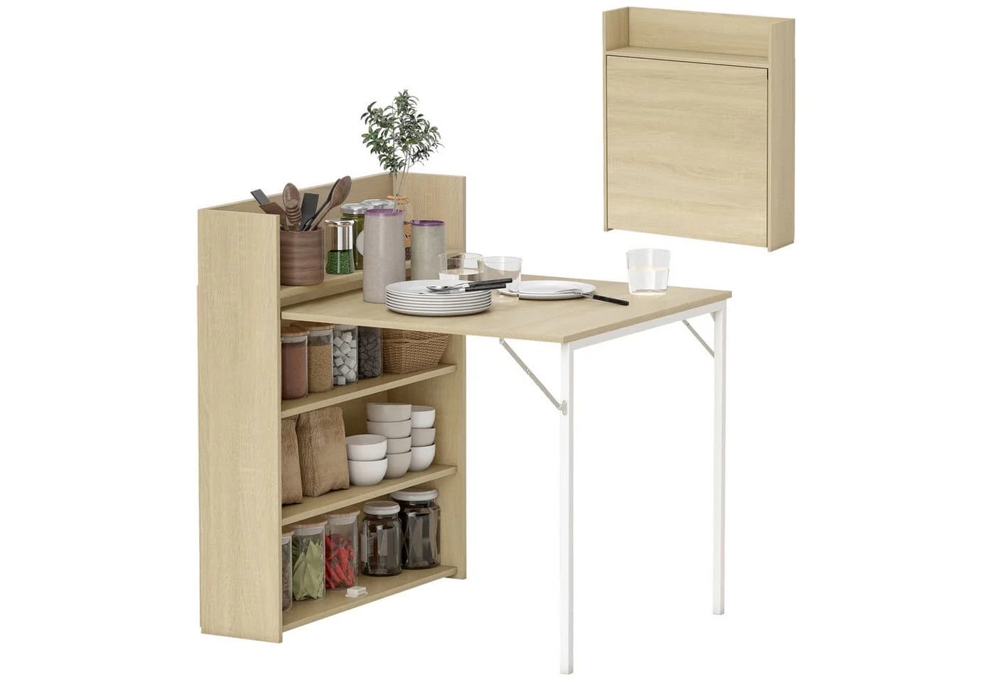 HOMCOM Klapptisch mit Regal Eiche Esszimmertisch Küchentisch