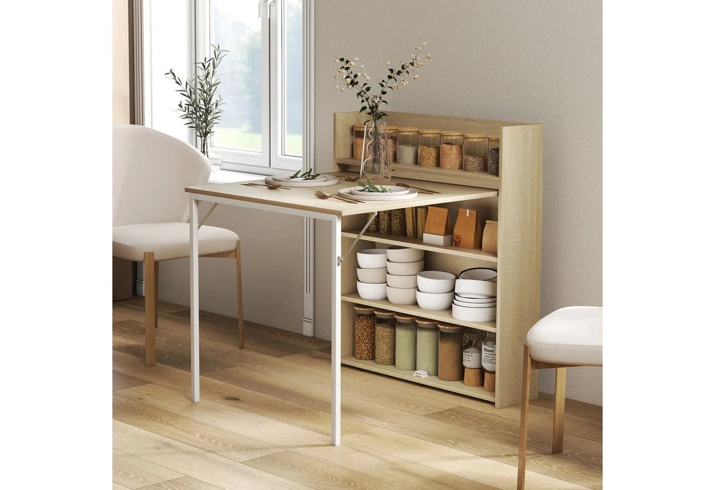 HOMCOM Klapptisch mit Regal Eiche Esszimmertisch Küchentisch - Bild 2