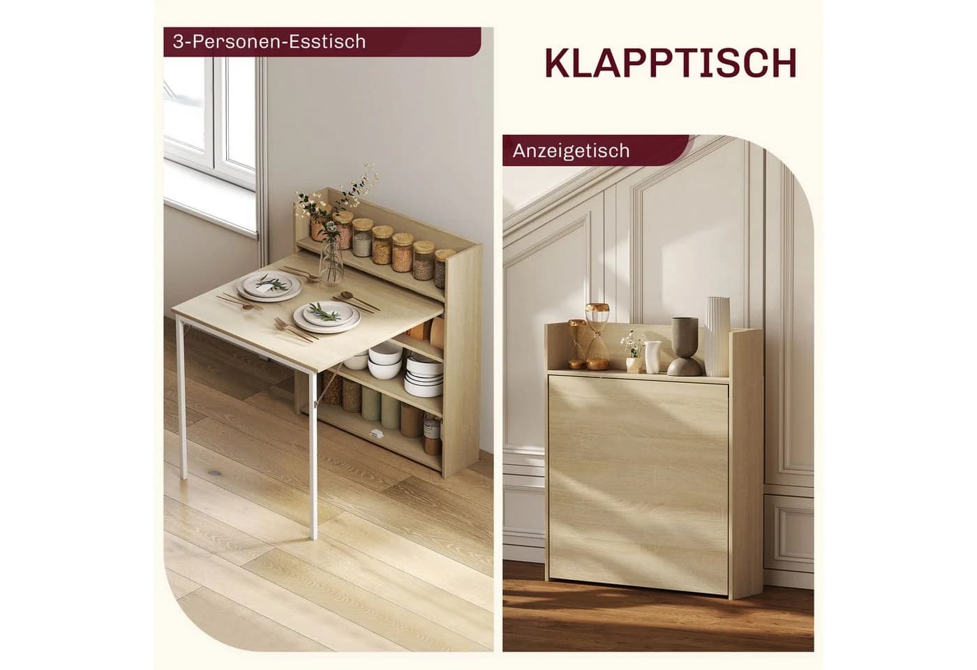 HOMCOM Klapptisch mit Regal Eiche Esszimmertisch Küchentisch - Bild 4