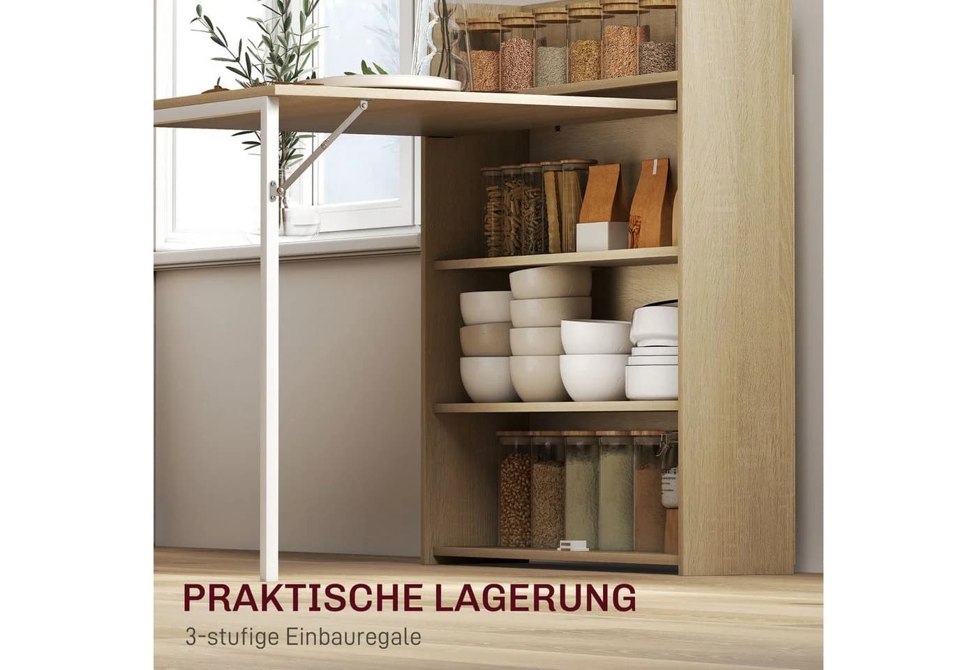 HOMCOM Klapptisch mit Regal Eiche Esszimmertisch Küchentisch - Bild 5