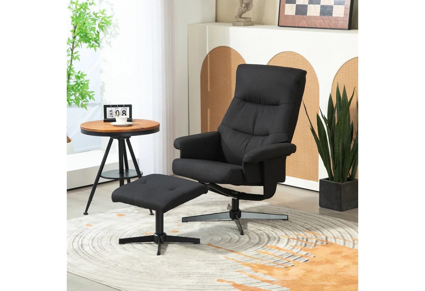 HOMCOM Relaxsessel mit Hocker Schwarz Liegefunktion Wippfunktion - Bild 2