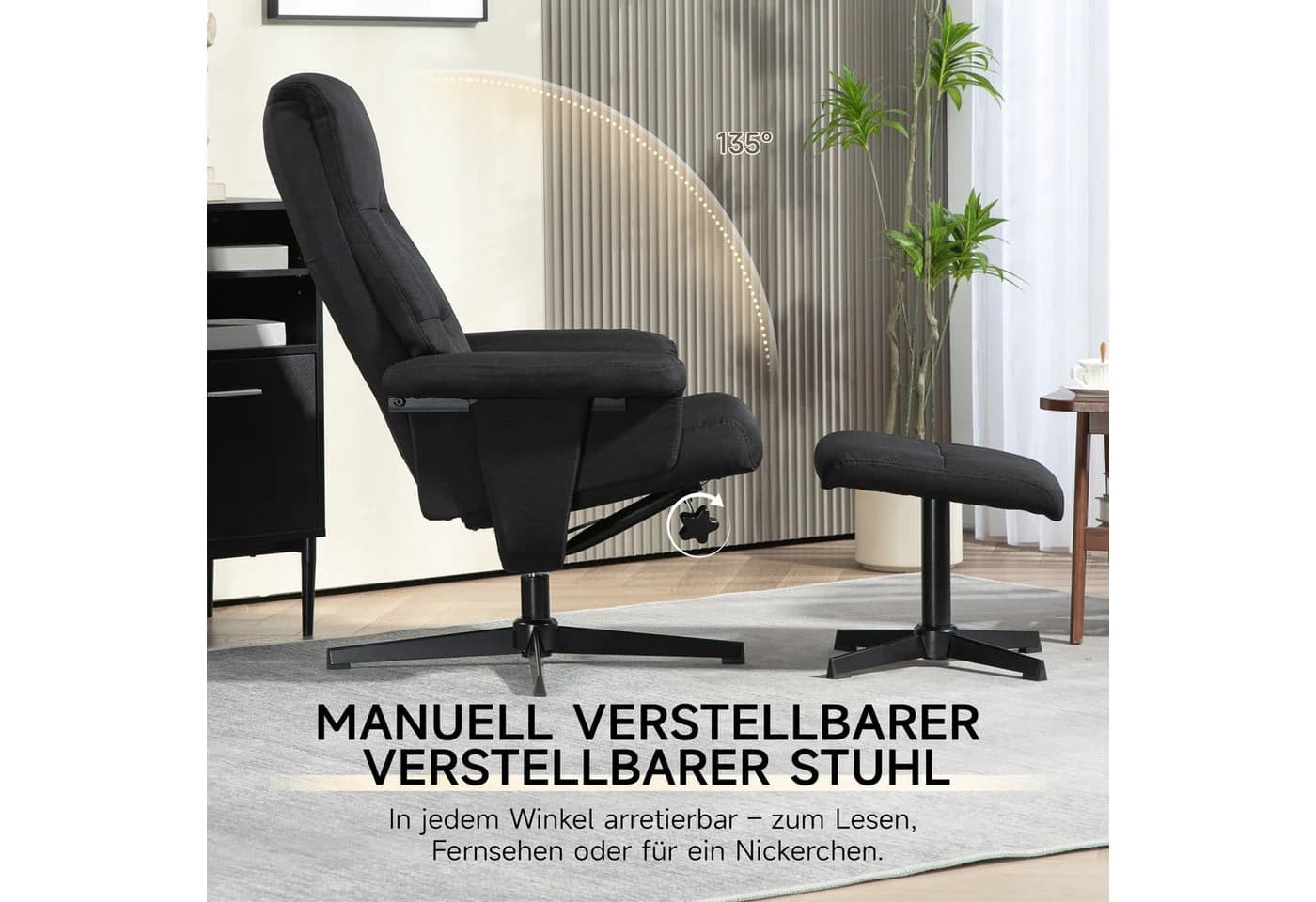HOMCOM Relaxsessel mit Hocker Schwarz Liegefunktion Wippfunktion - Bild 4