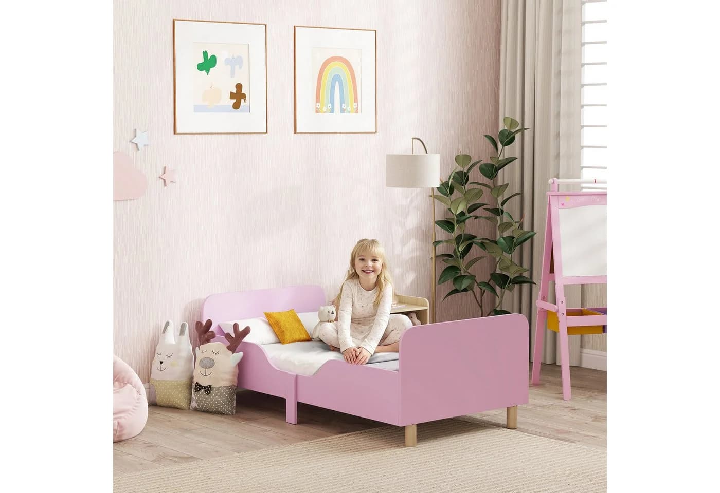 AIYAPLAY Kinderbett Rosa mit Rausfallschutz und Lattenrost - Bild 2