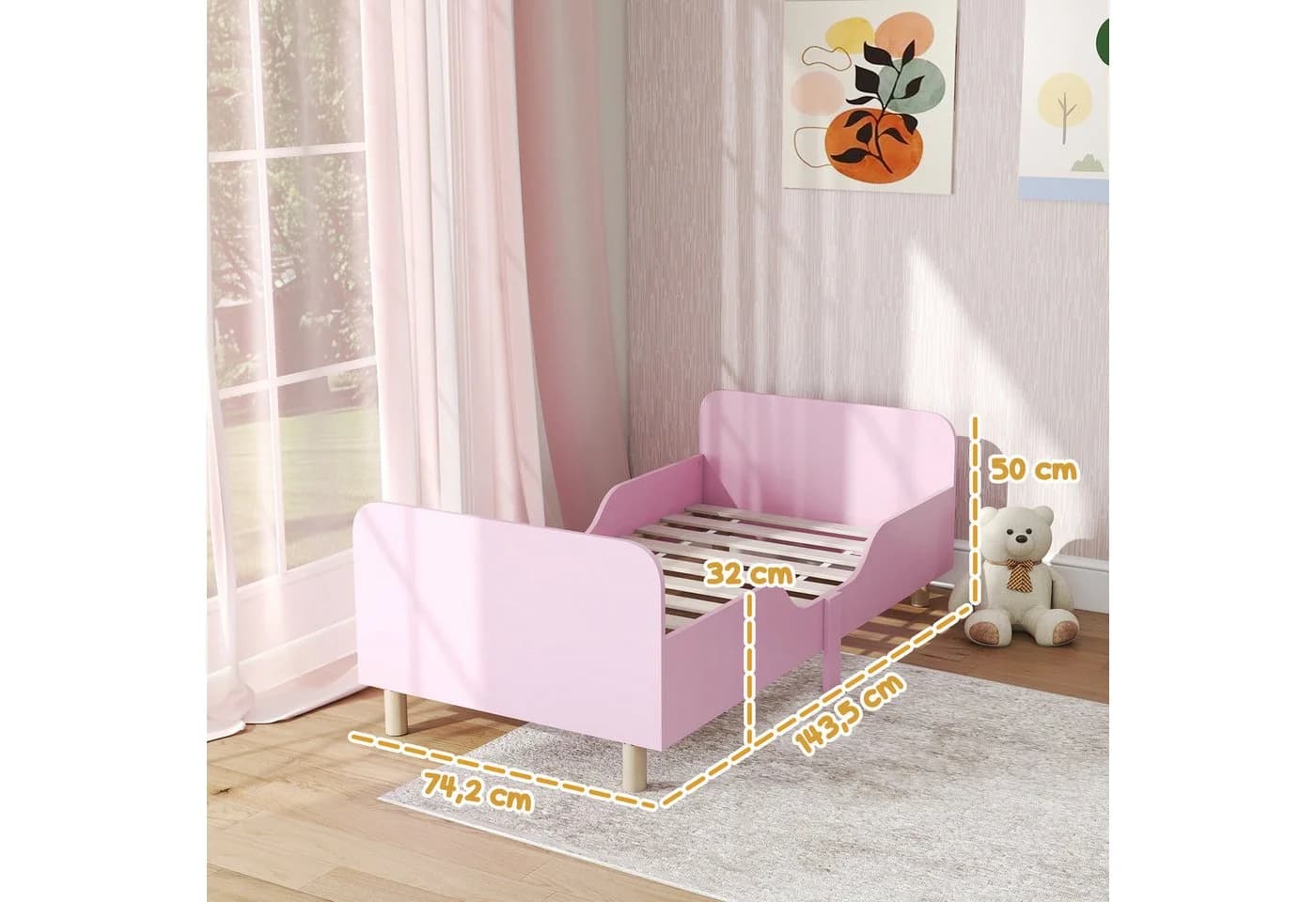 AIYAPLAY Kinderbett Rosa mit Rausfallschutz und Lattenrost - Bild 3