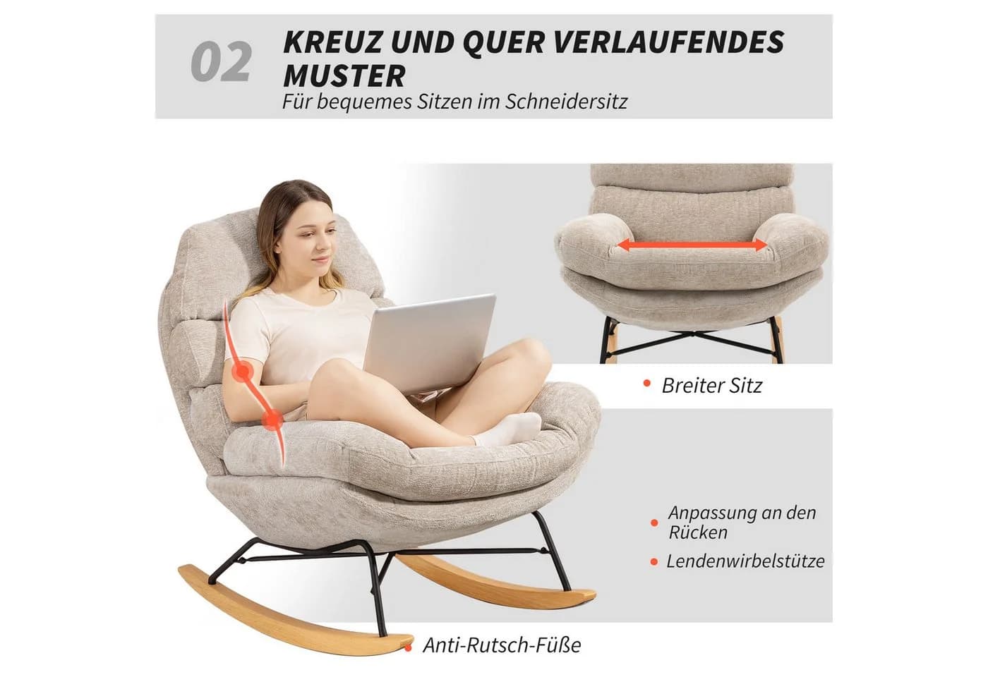 HOMCOM Schaukelstuhl Cremeweiß - Bild 5