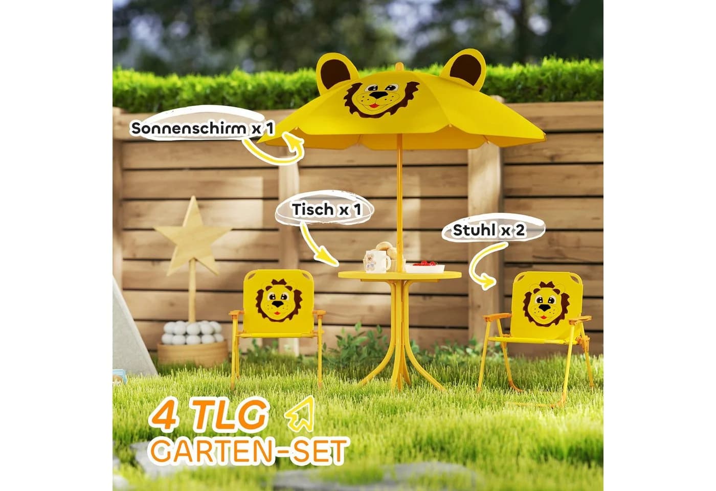 AIYAPLAY Garten-Kindersitzgruppe 4-tlg. Löwen-Design Gelb - Bild 4