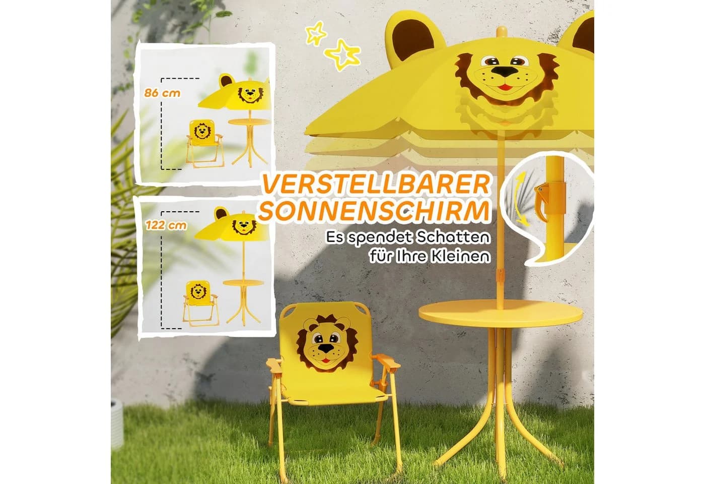 AIYAPLAY Garten-Kindersitzgruppe 4-tlg. Löwen-Design Gelb - Bild 5