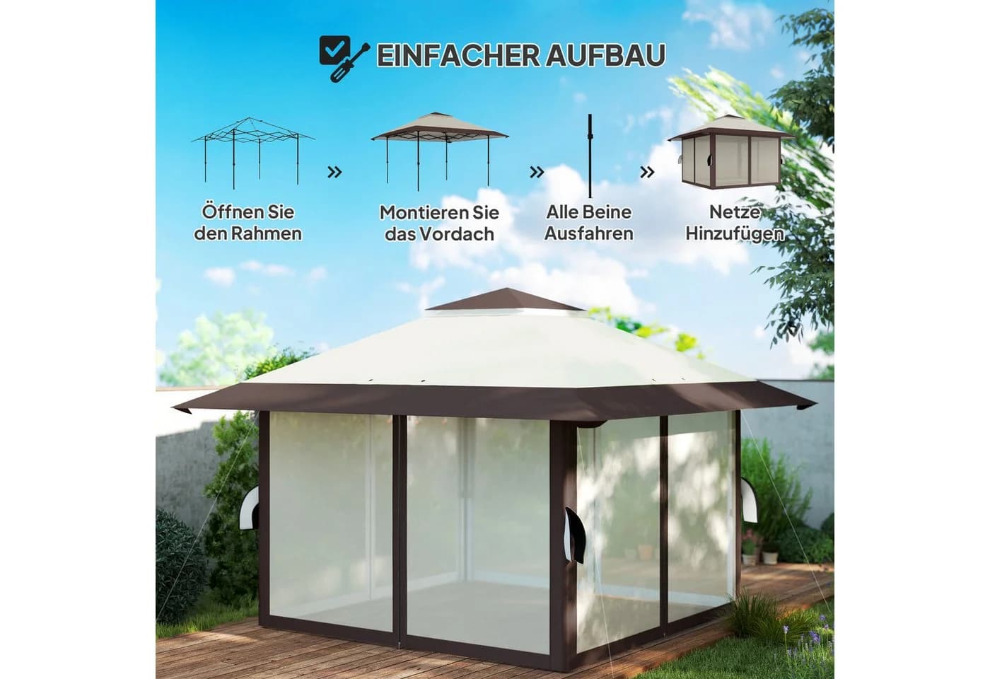 Outsunny Faltpavillon 4x4m mit Netzwänden UV 50+ Beige - Bild 4