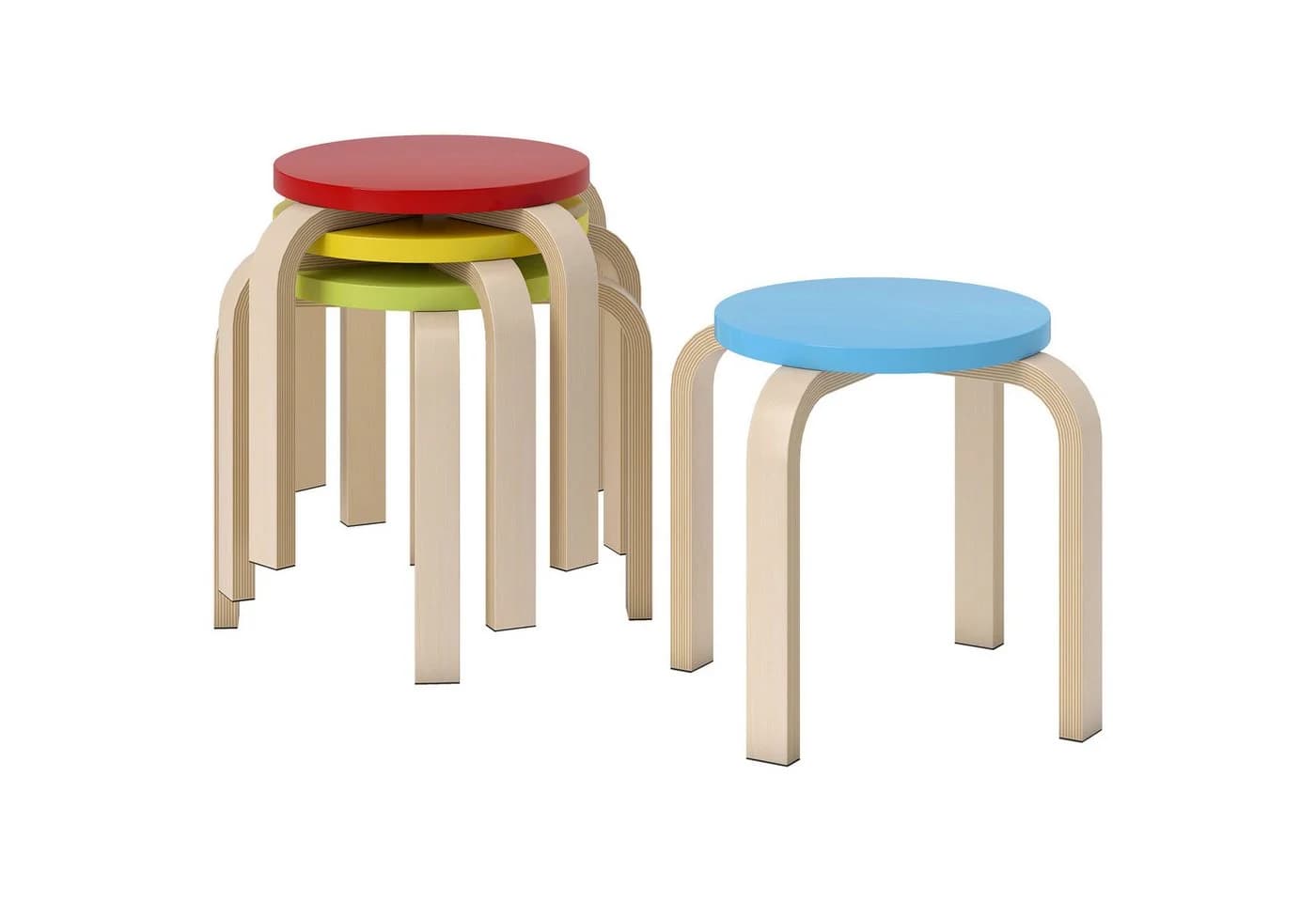 HOMCOM Stapelhocker 4-tlg. Bunt Birken-Sperrholz