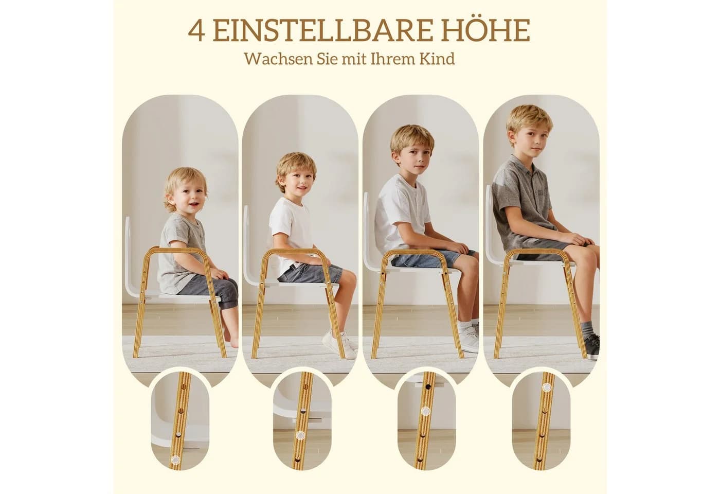 AIYAPLAY Kinderstuhl für Kinder im Alter von 3-15 Jahren, Höhenverstellbar, stapelbar, Weiß - Bild 4