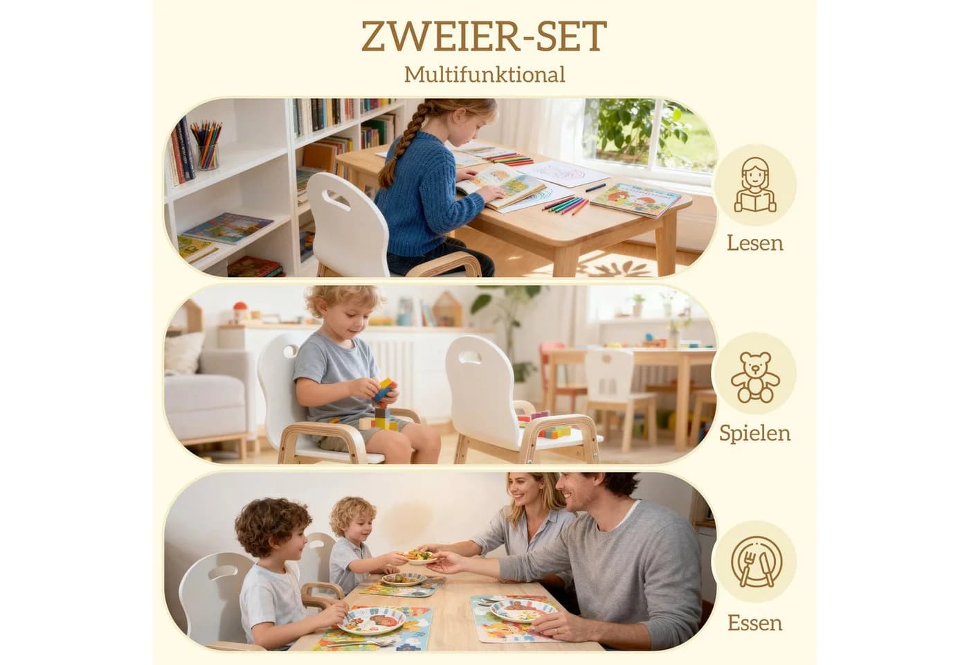 AIYAPLAY Kinderstuhl für Kinder im Alter von 3-15 Jahren, Höhenverstellbar, stapelbar, Weiß - Bild 5