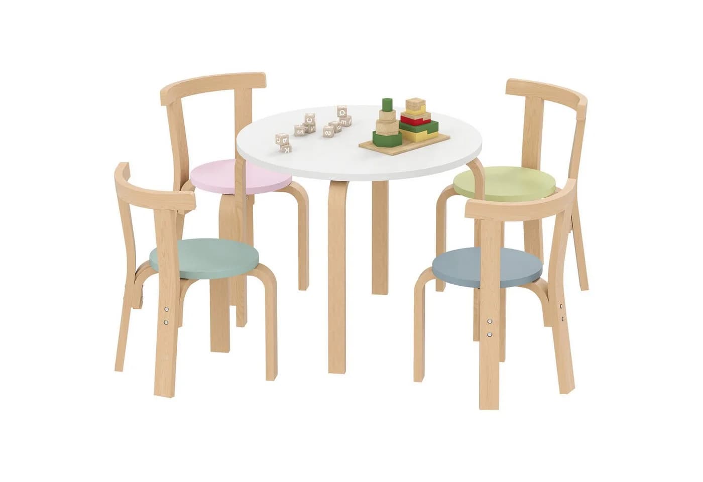 AIYAPLAY Kindersitzgruppe Tragfähigkeit bis zu 80 kg, 5-tlg. Set mit Tisch und Stühlen, für Kinder von 3-8 Jahren, Mehrfarbig - Bild 2