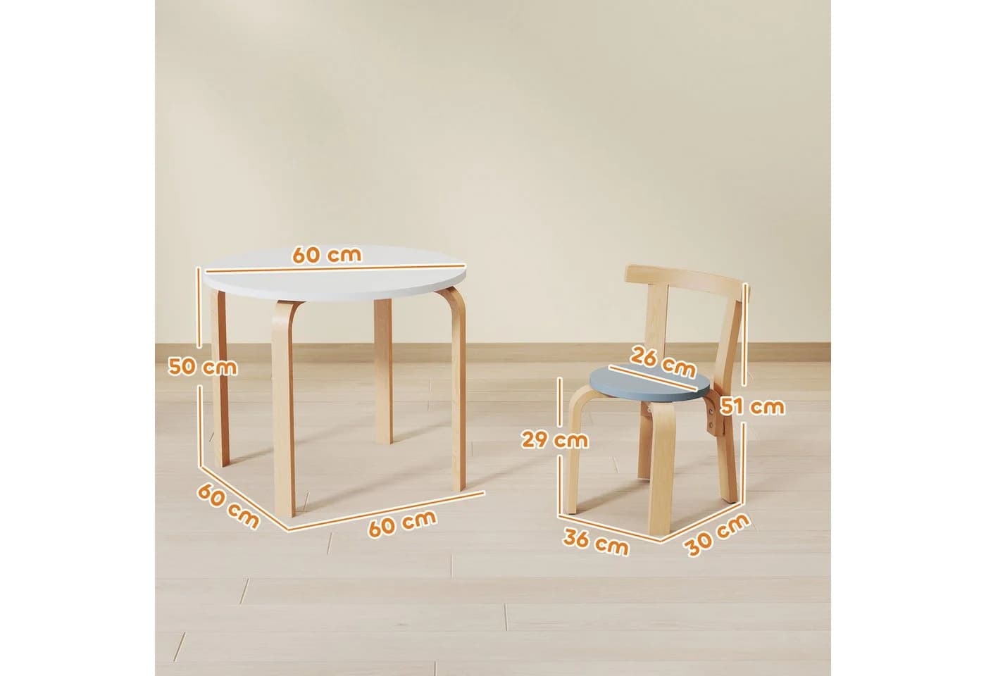 AIYAPLAY Kindersitzgruppe Tragfähigkeit bis zu 80 kg, 5-tlg. Set mit Tisch und Stühlen, für Kinder von 3-8 Jahren, Mehrfarbig - Bild 3