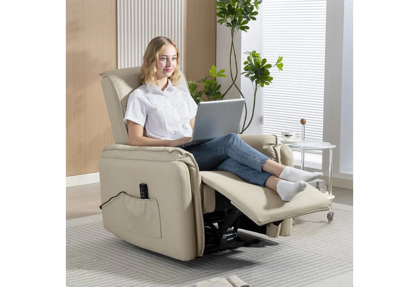 HOMCOM Elektrischer Massagesessel Beige mit Liegefunktion - Bild 2