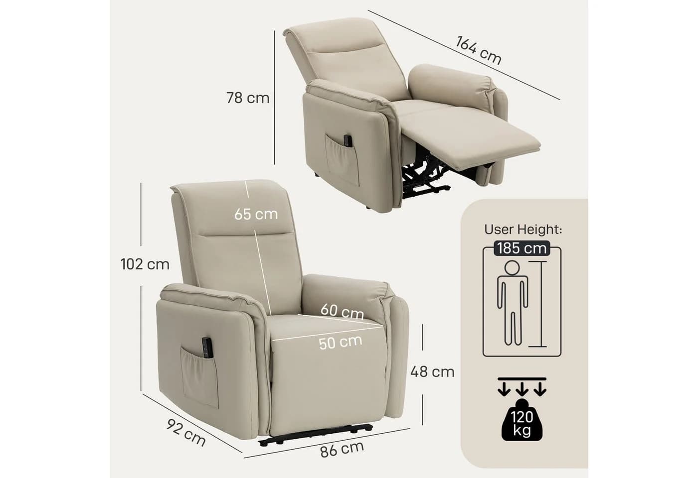 HOMCOM Elektrischer Massagesessel Beige mit Liegefunktion - Bild 3