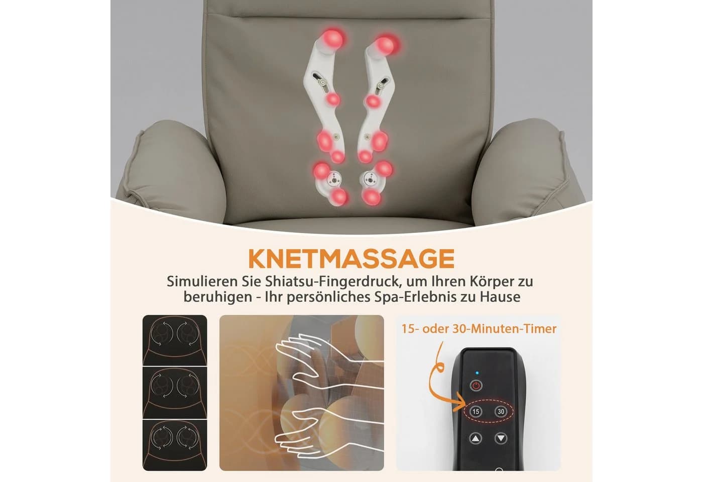 HOMCOM Elektrischer Massagesessel Beige mit Liegefunktion - Bild 4