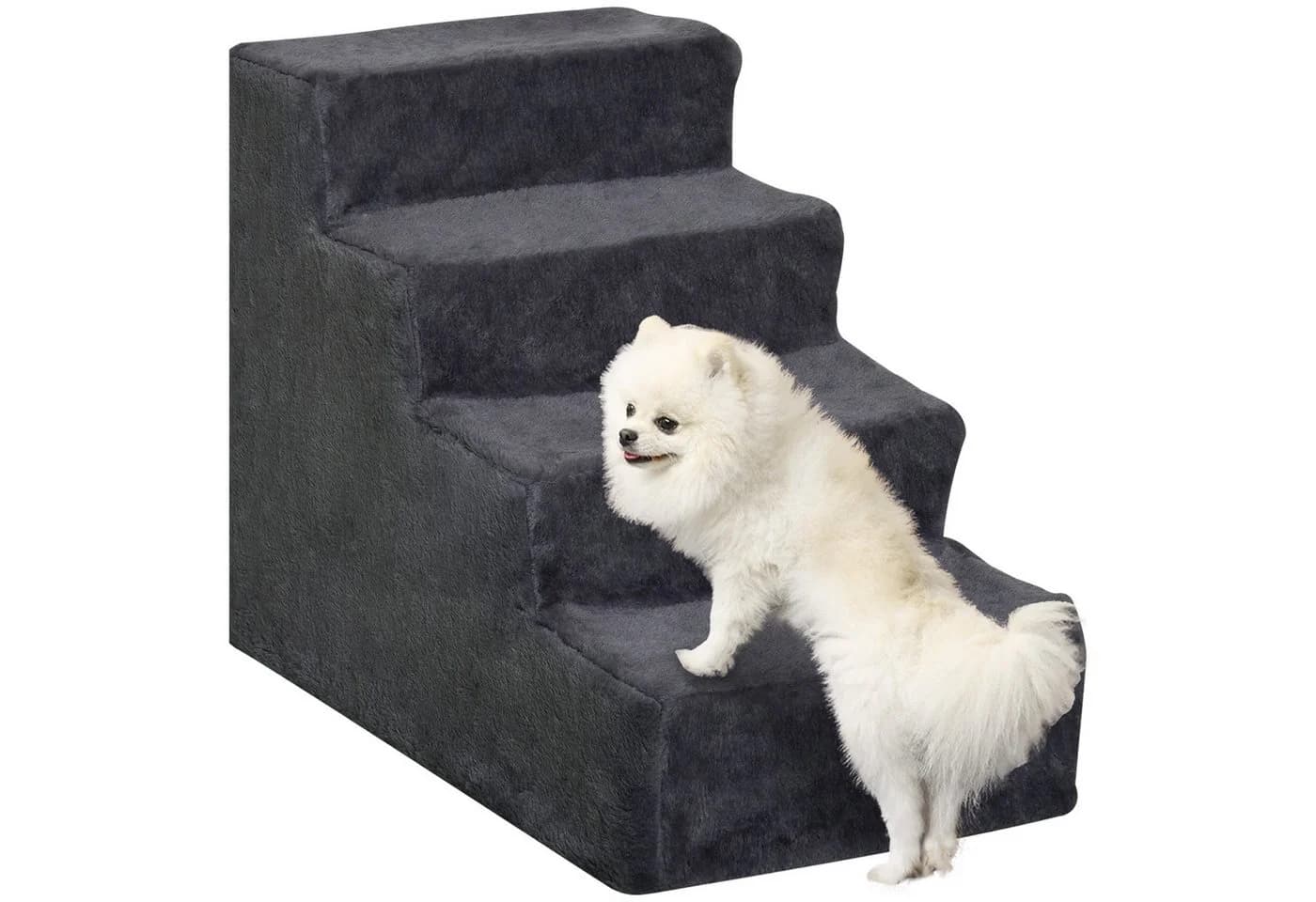 PawHut Haustiertreppe mit abnehmbarem Bezug, 4 Stufen, Dunkelgrau