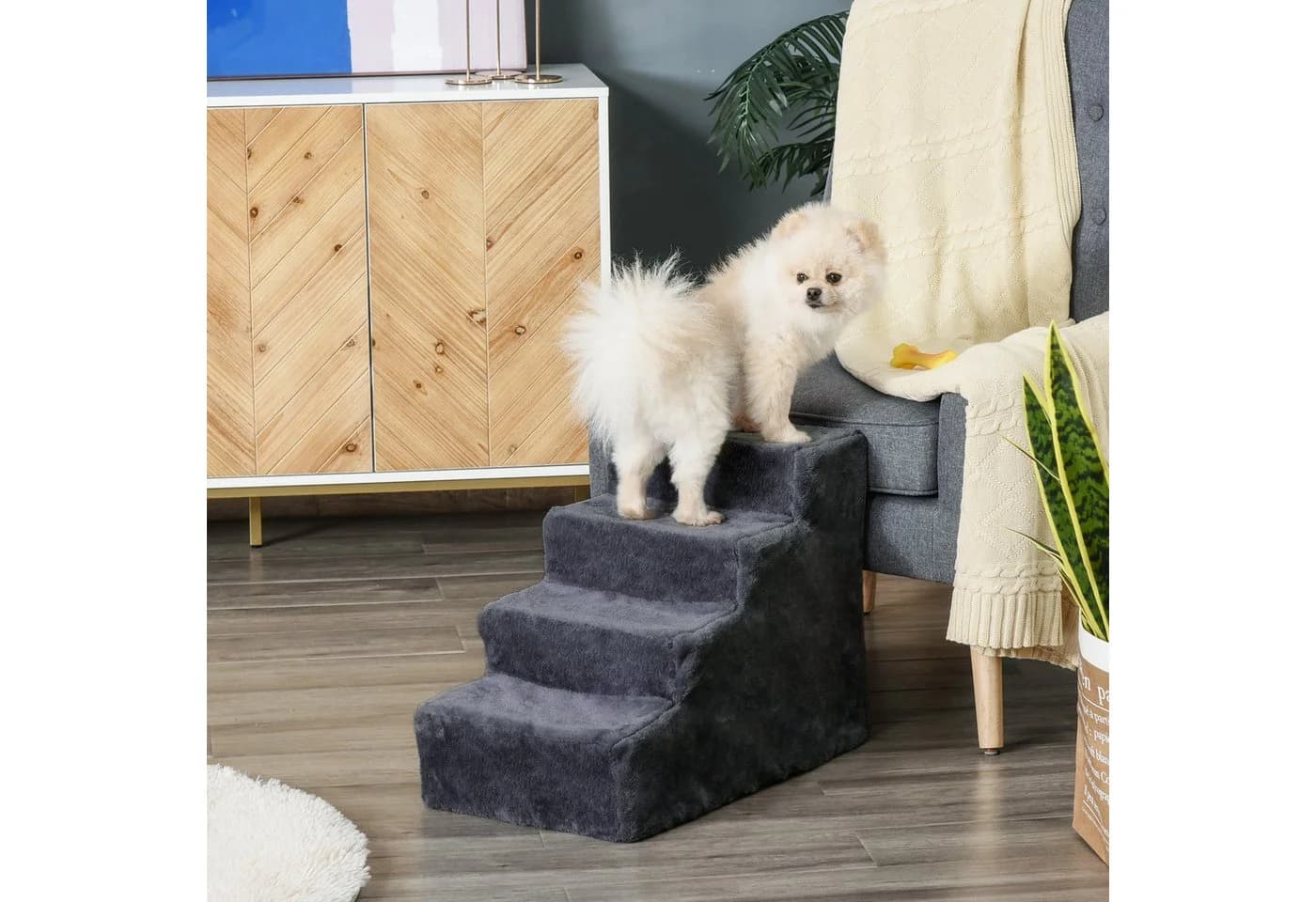 PawHut Haustiertreppe mit abnehmbarem Bezug, 4 Stufen, Dunkelgrau - Bild 2