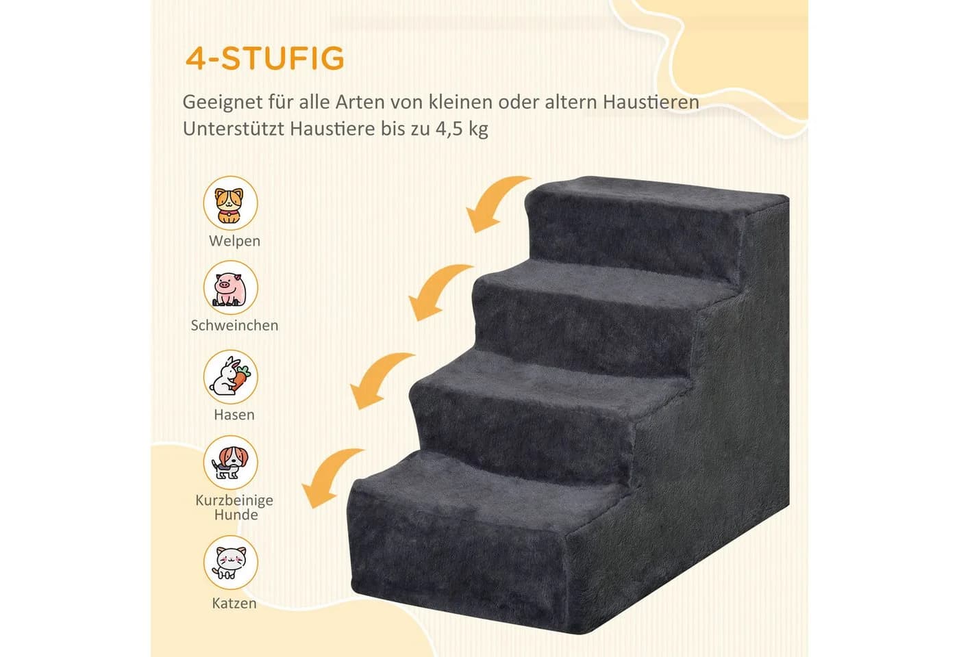PawHut Haustiertreppe mit abnehmbarem Bezug, 4 Stufen, Dunkelgrau - Bild 4