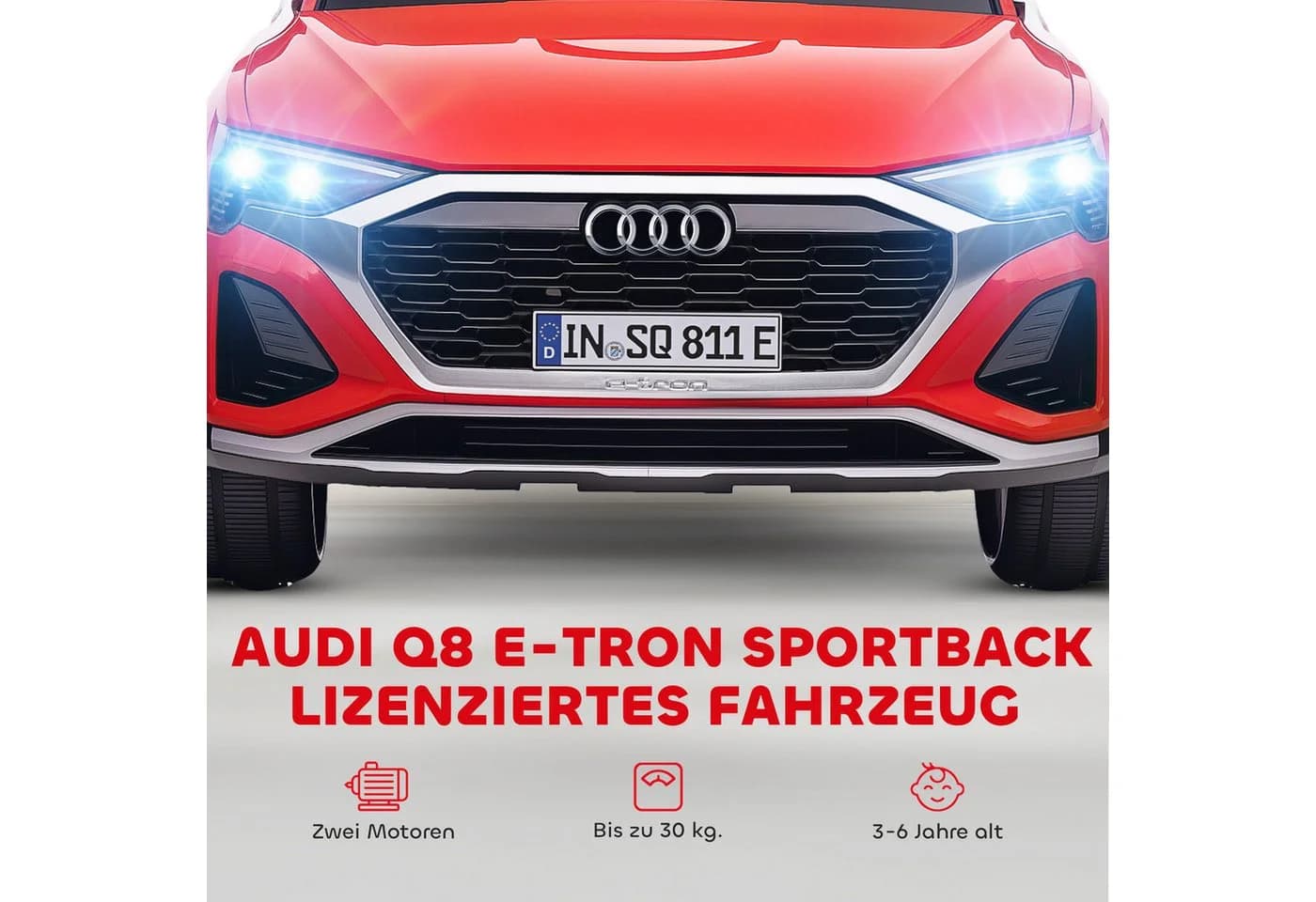 AIYAPLAY Elektro-Kinderauto mit Fernsteuerung, Scheinwerfer, Musik, Belastbarkeit 30 kg, für 3-4 Jahre Kinder, Rot - Bild 5