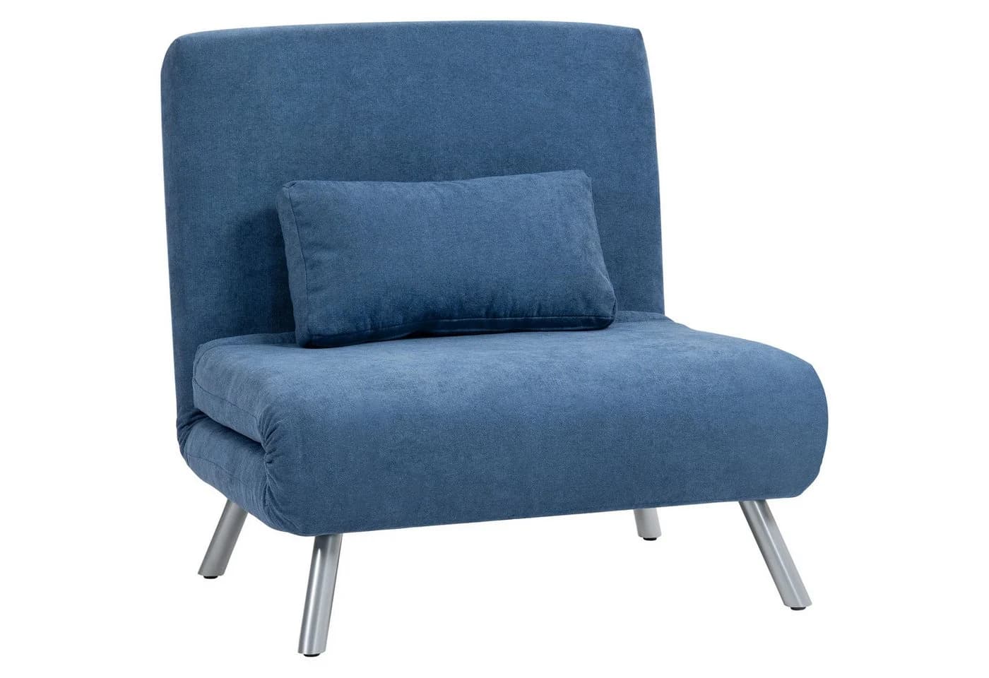HOMCOM Schlafsofa Blau Samtoptik 3-in-1 mit verstellbarer Rückenlehne