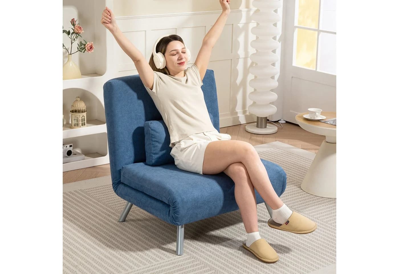 HOMCOM Schlafsofa Blau Samtoptik 3-in-1 mit verstellbarer Rückenlehne - Bild 2