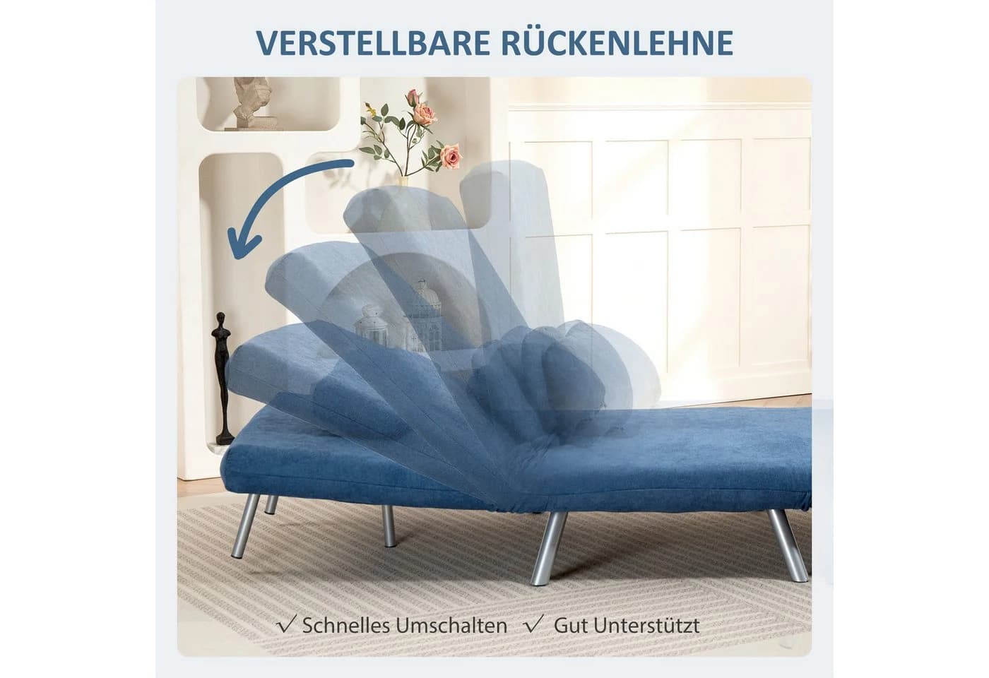 HOMCOM Schlafsofa Blau Samtoptik 3-in-1 mit verstellbarer Rückenlehne - Bild 5